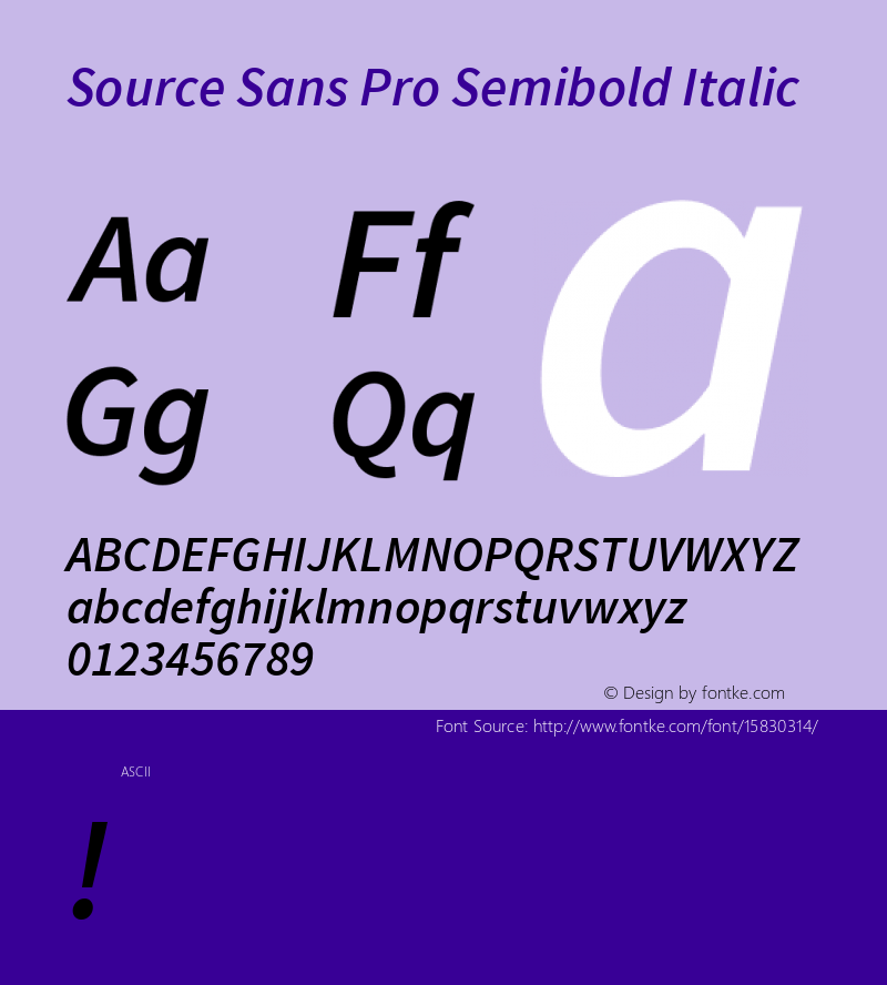 Source Sans Pro Semibold Italic Version 1.065;PS 2.0;hotconv 1.0.78;makeotf.lib2.5.61930; ttfautohint (v1.4.1) Font Sample