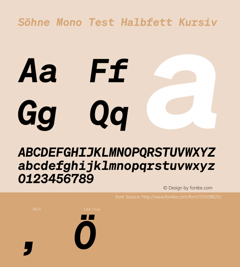 SohneMono-HalbfettKursivTest Version 1.108;hotconv 1.0.116;makeotfexe 2.5.65601;0 Font Sample