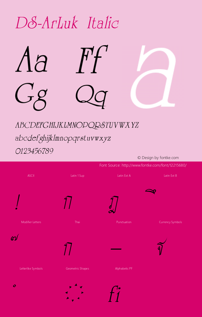 DS-ArLuk Italic Version 1.000 2006 initial release Font Sample