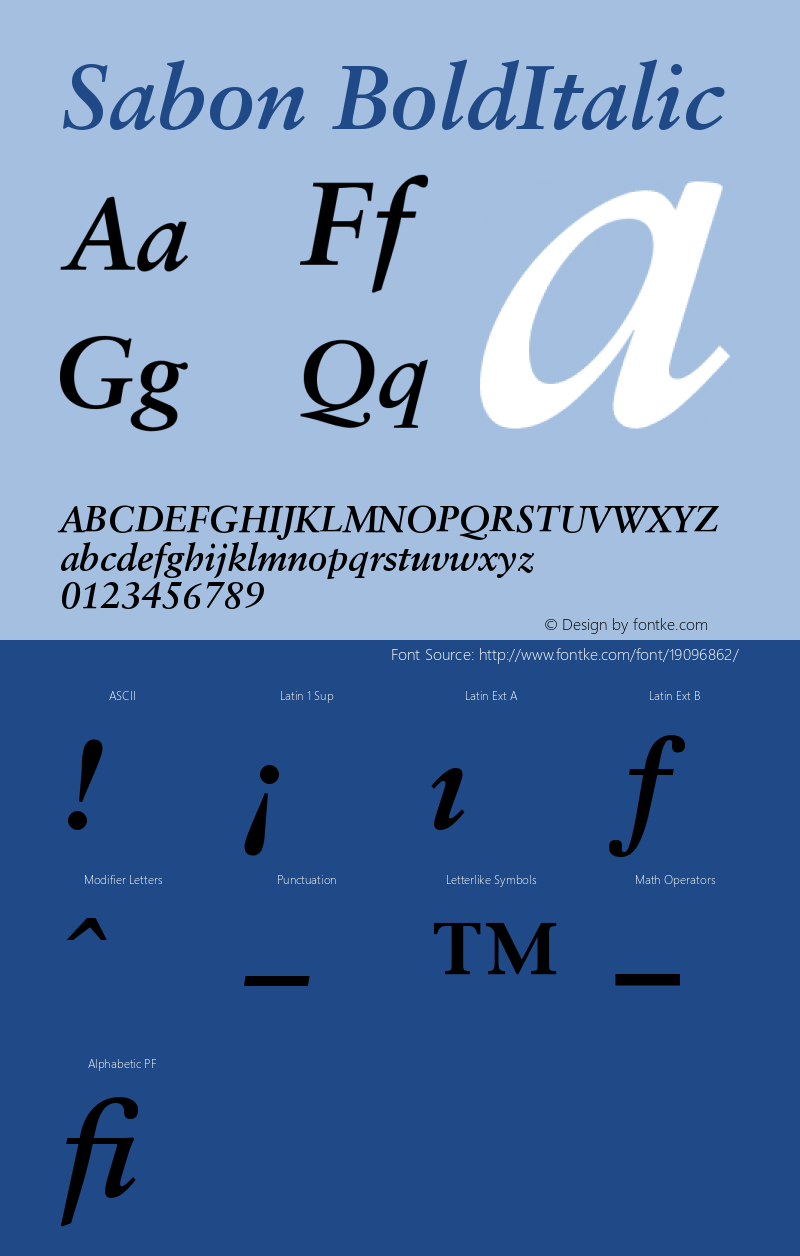 Sabon Bold Italic Version 001.001 Font Sample