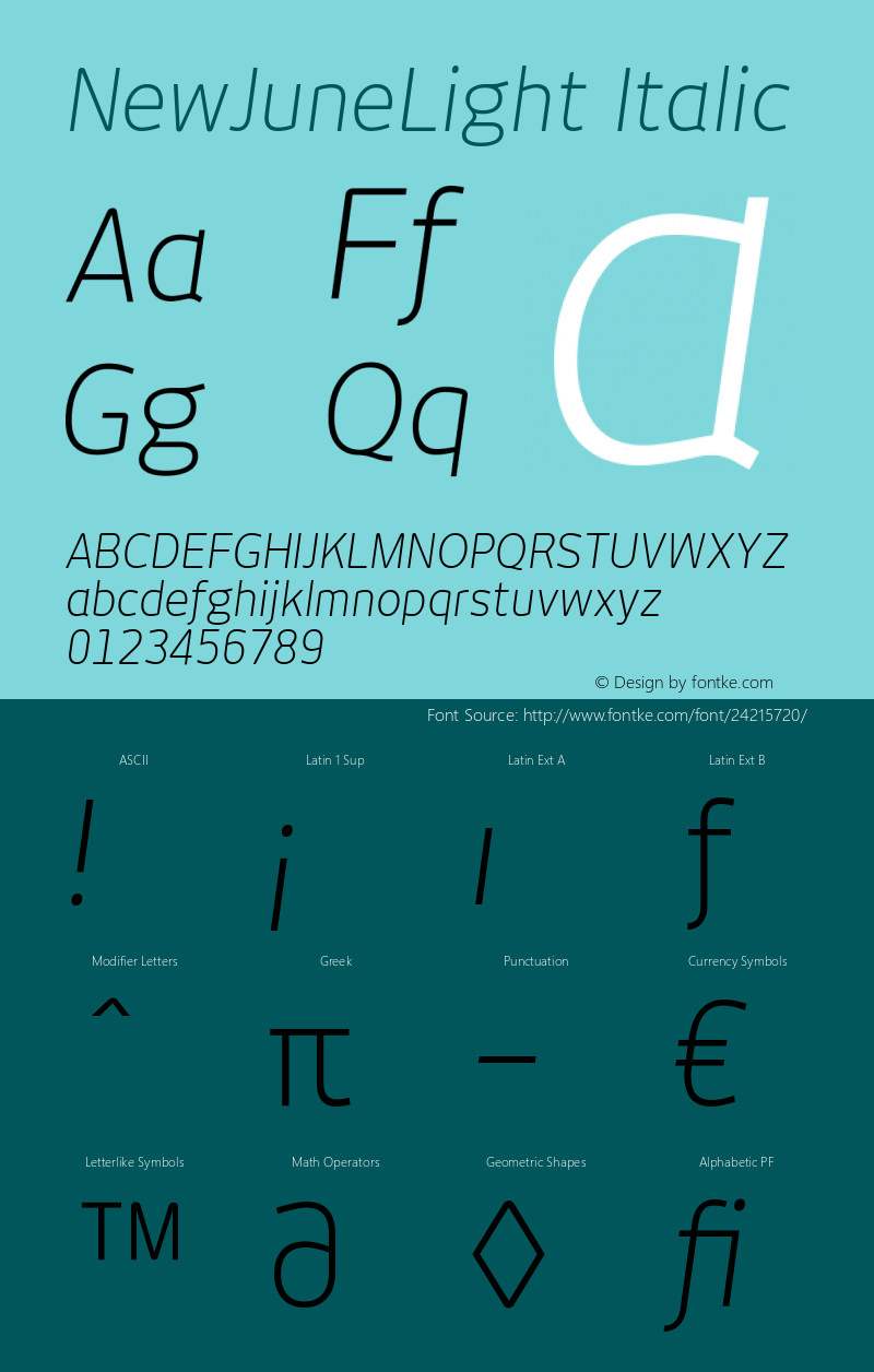 NewJuneLight-Italic Version 2.0 Font Sample