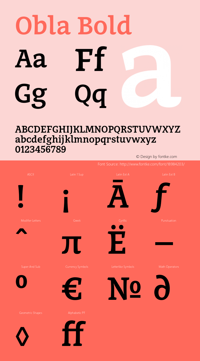 Obla Bold Version 1.000 2016 initial release Font Sample