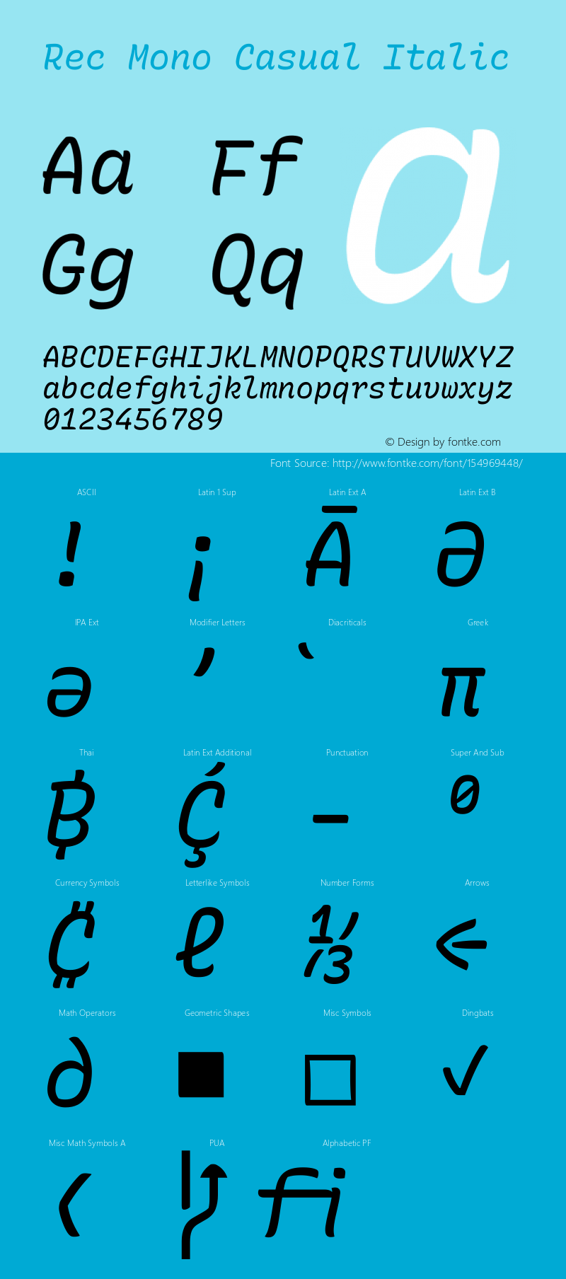 Rec Mono Casual Italic Version 1.077 Font Sample