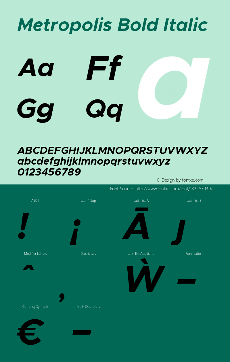 Metropolis Bold Italic Version 1.000图片样张