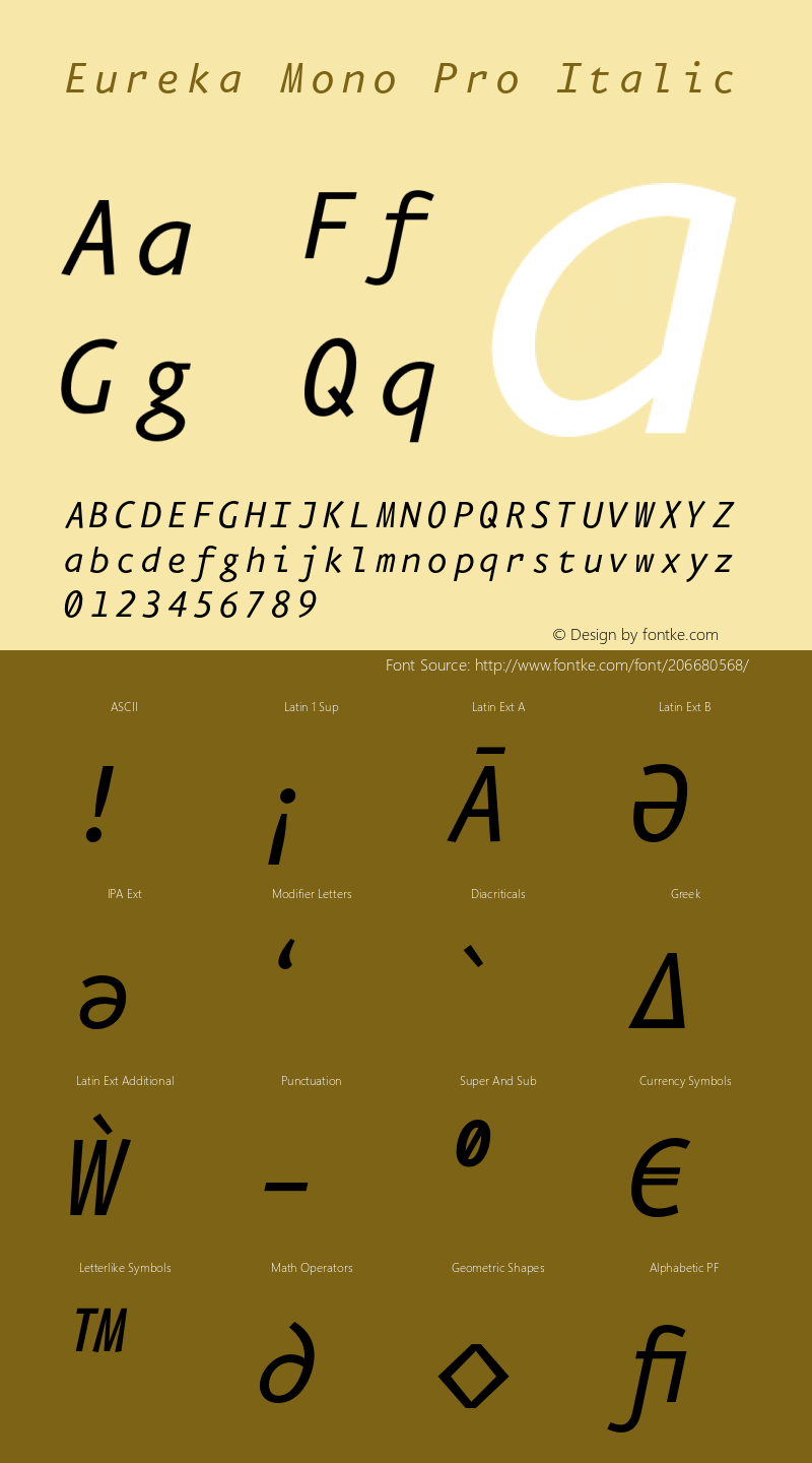 EurekaMonoPro-RegularItalic Version 7.504; 2011; Build 1022图片样张