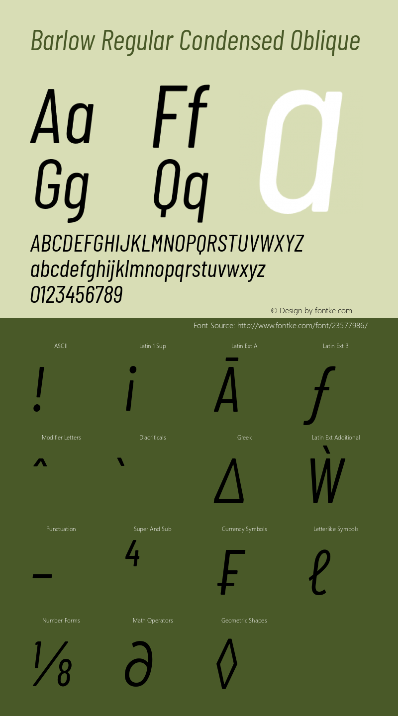 Barlow Regular Condensed Oblique Development Version Font Sample