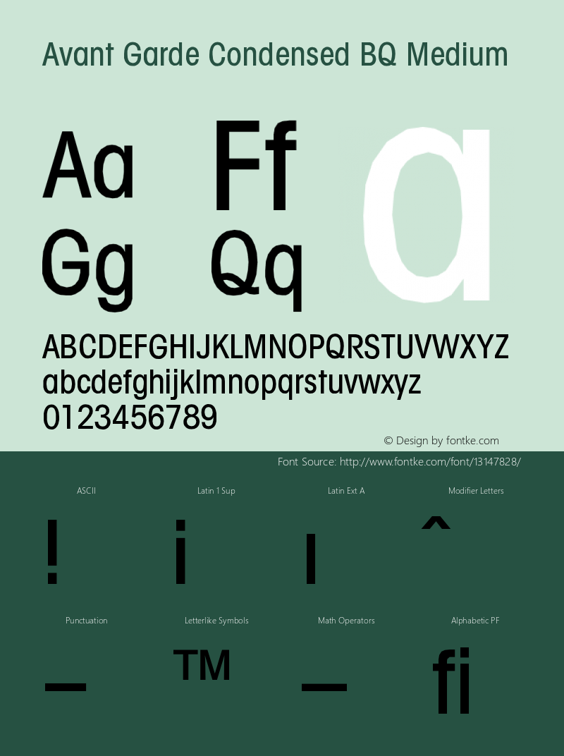 Avant Garde Condensed BQ Medium Version 001.000 Font Sample