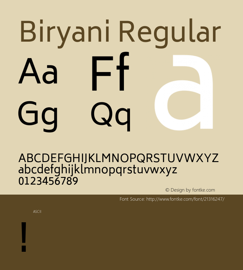 Biryani Regular  Font Sample