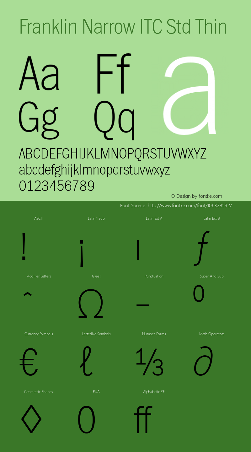 Franklin Narrow ITC Std Thin Version 1.00 Font Sample