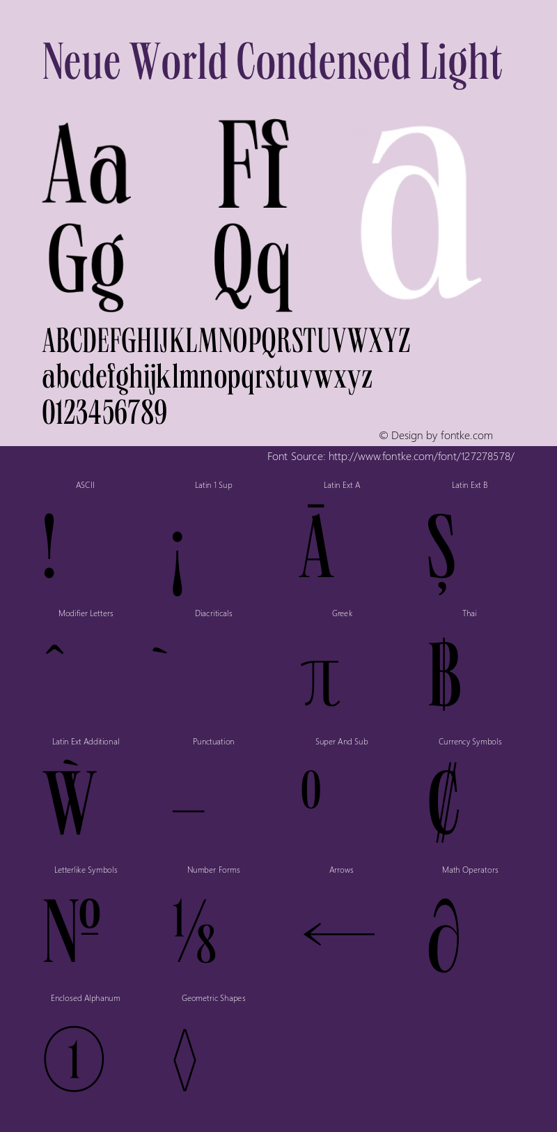 Neue World Condensed Light Version 1.000;hotconv 1.0.109;makeotfexe 2.5.65596 Font Sample