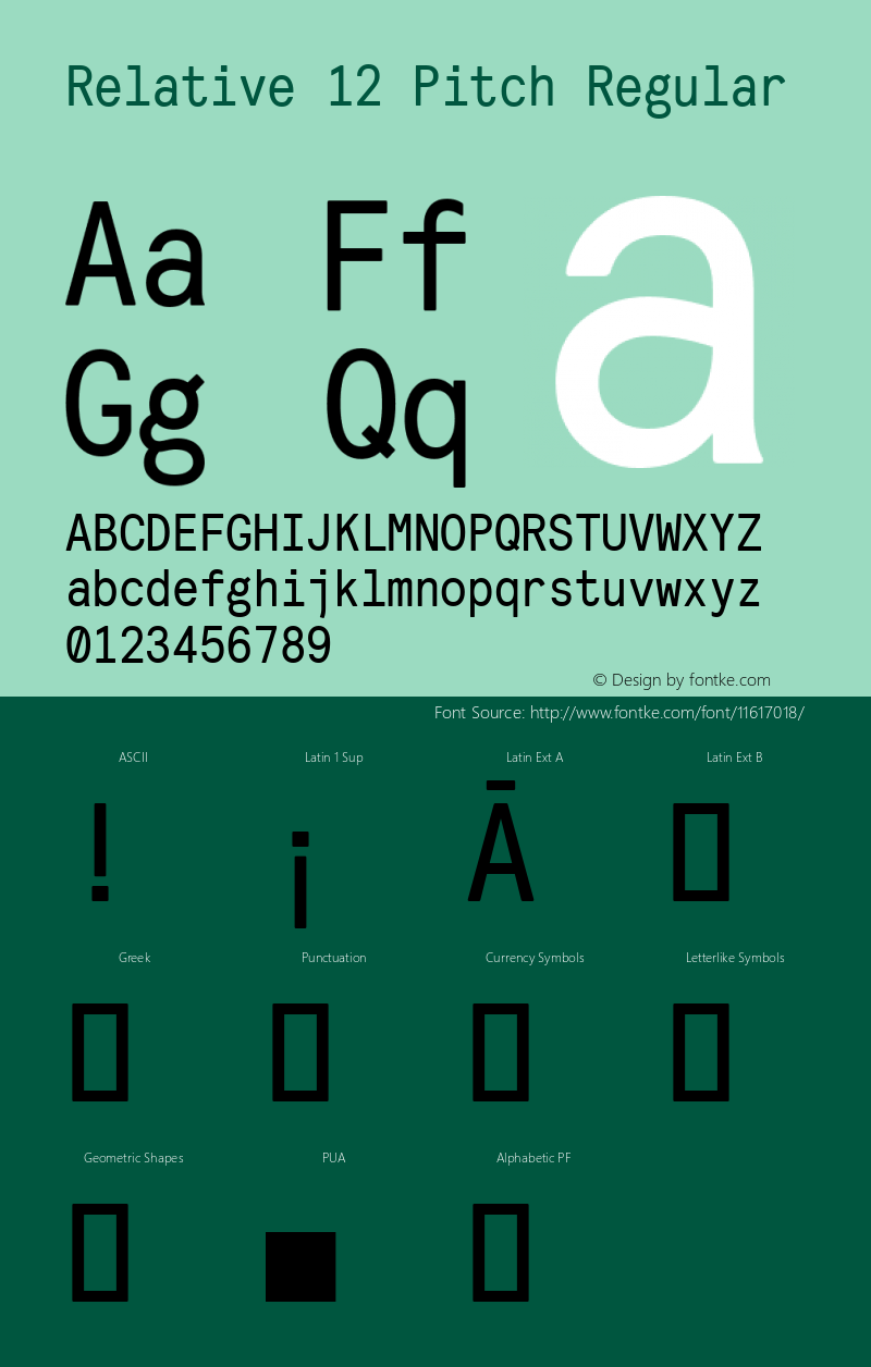 Relative 12 Pitch Regular Version 1.000 Font Sample