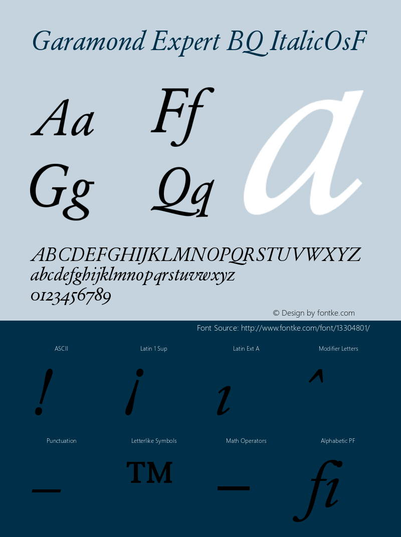 Garamond Expert BQ ItalicOsF Version 001.000 Font Sample