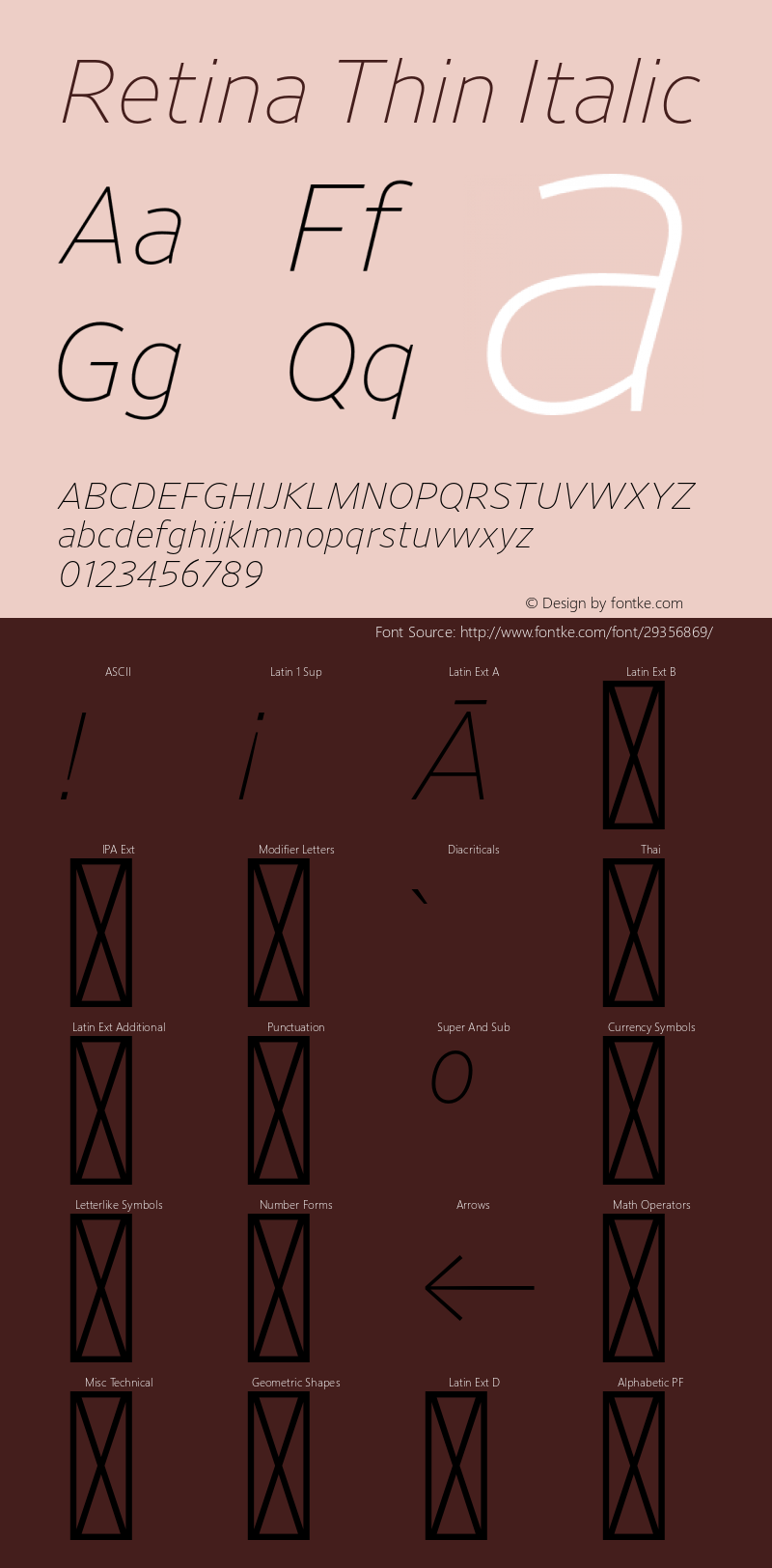 Retina-ThinItalic Version 1.001;PS 0.000;hotconv 16.6.51;makeotf.lib2.5.65220 Font Sample