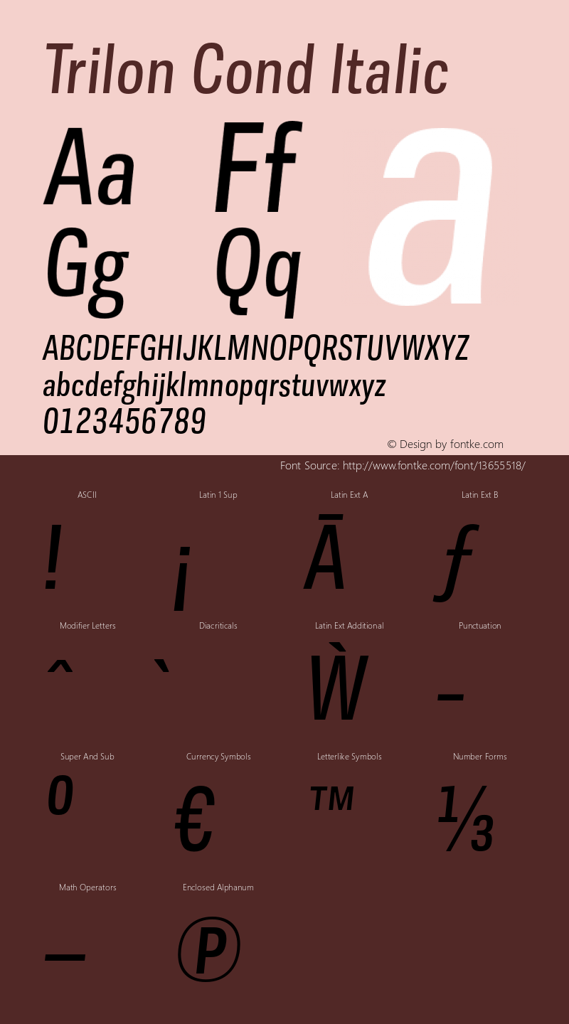 Trilon Cond Italic Version 1.003 Font Sample