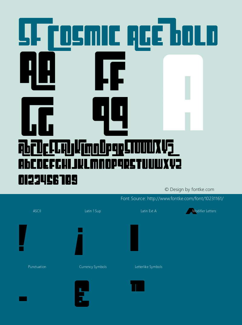 SF Cosmic Age Bold ver 2.0; 2000. Freeware for non-commercial use. Font Sample