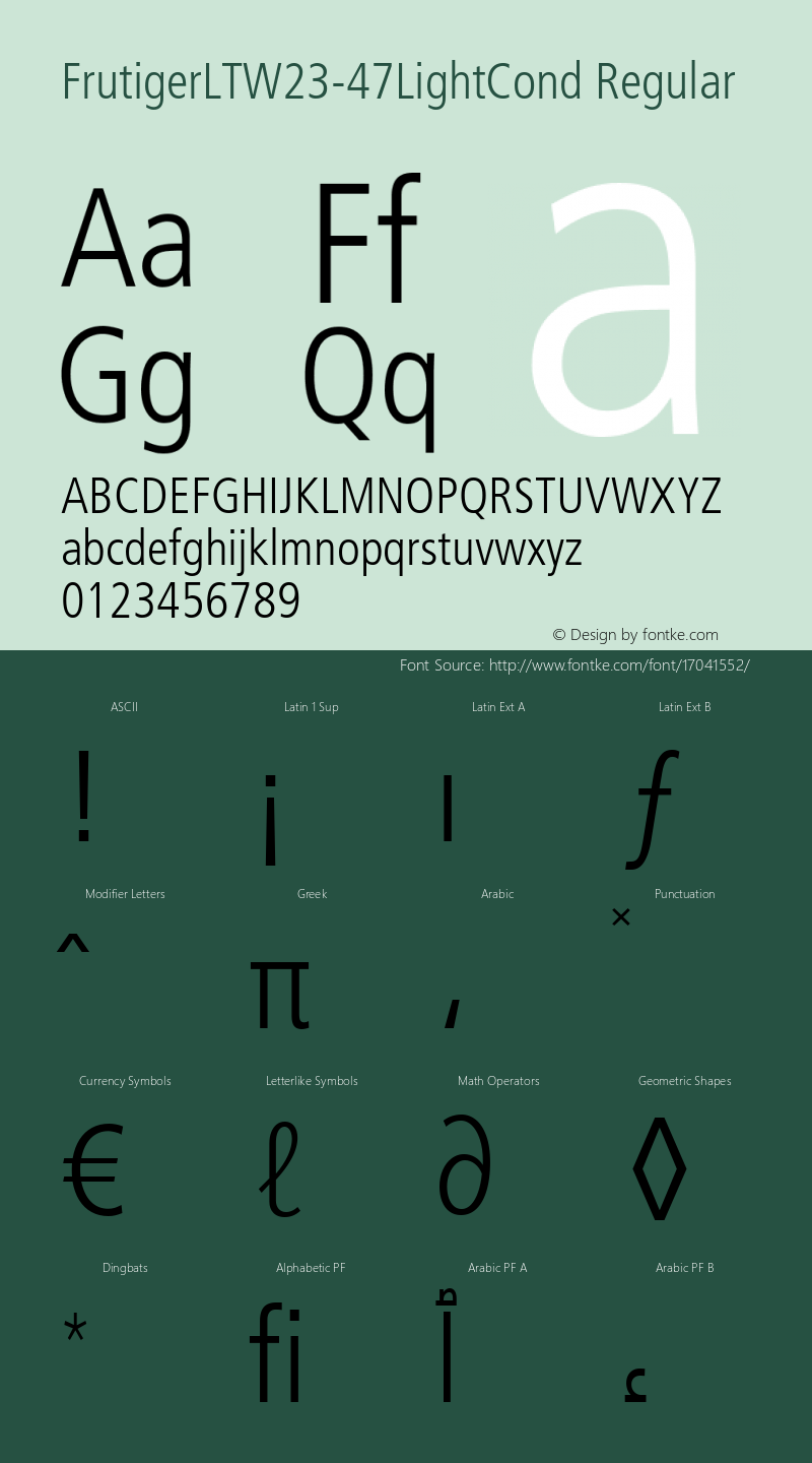 FrutigerLTW23-47LightCond Regular Version 1.00 Font Sample