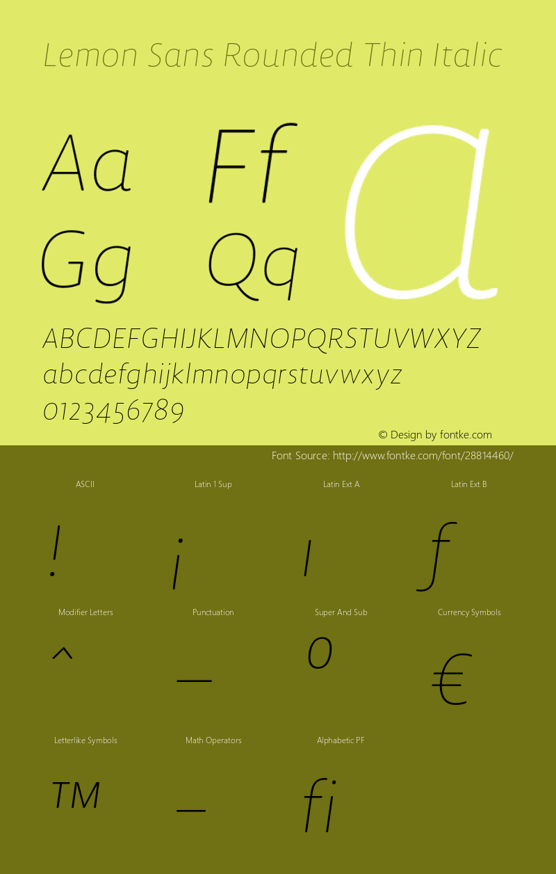 LemonSansRounded-ThinItalic Version 2.2 Font Sample