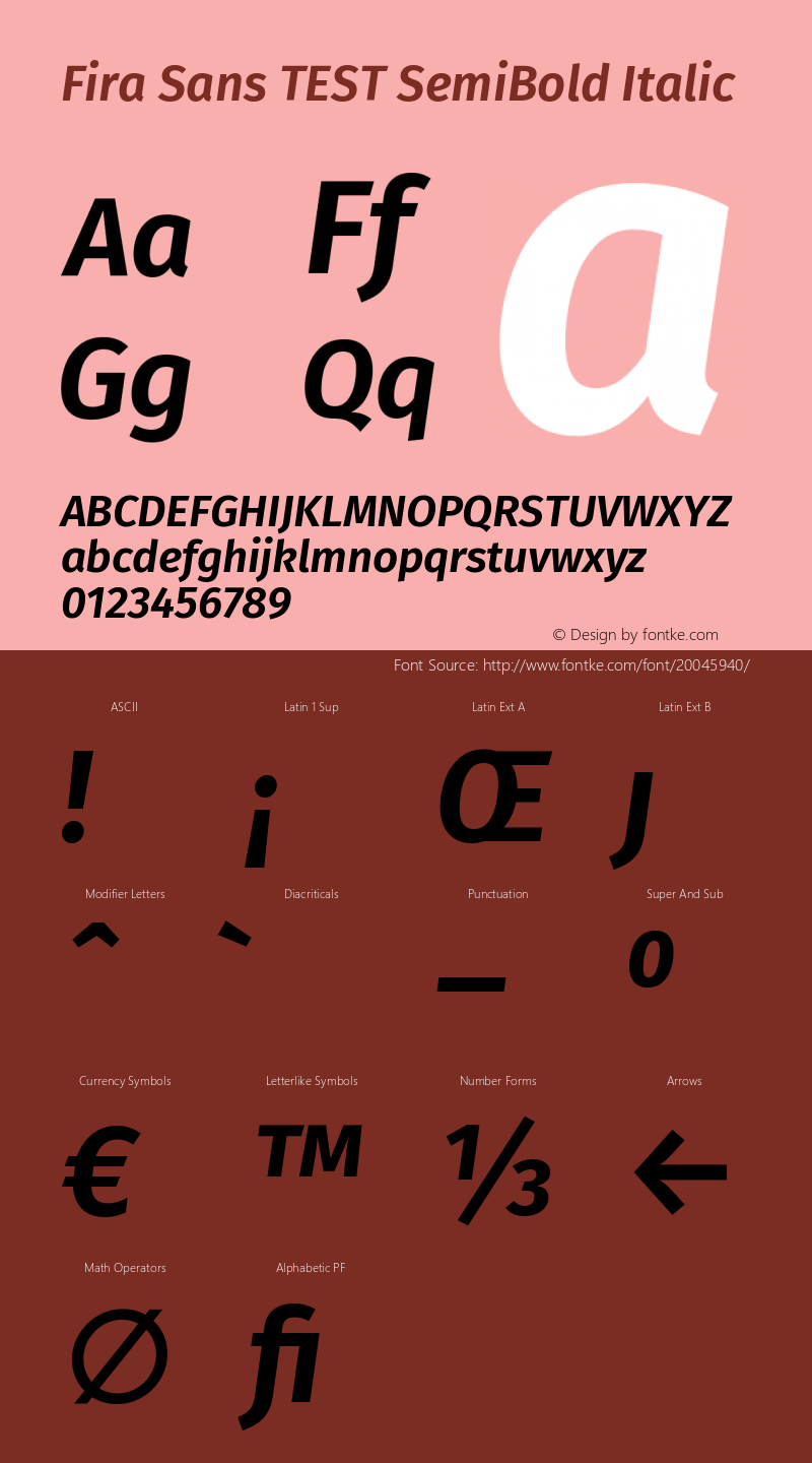 Fira Sans TEST SemiBold Italic Version 4.201 Font Sample