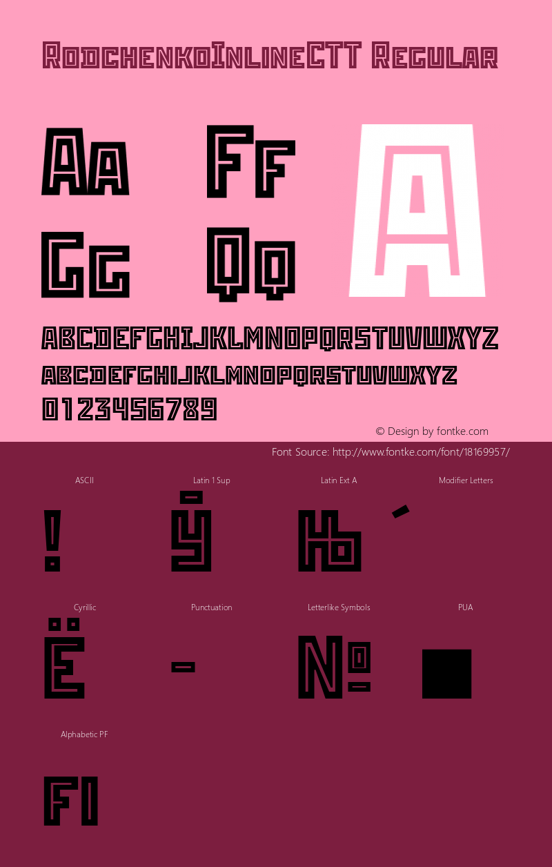 RodchenkoInlineCTT Regular TrueType Maker version 3.00.00 Font Sample