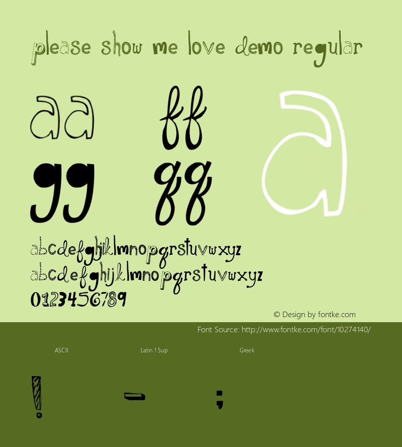 Please Show Me Love DEMO Regular Version 1.00 January 17, 2010, DEMO Dirt2.com Font Sample