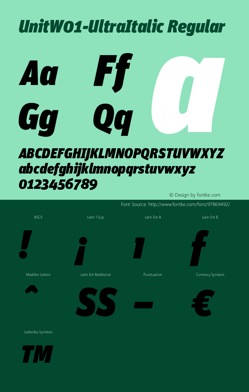 Unit W01 Ultra Italic Version 7.60 Font Sample