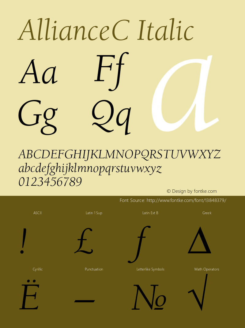 AllianceC Italic Version 001.000 Font Sample