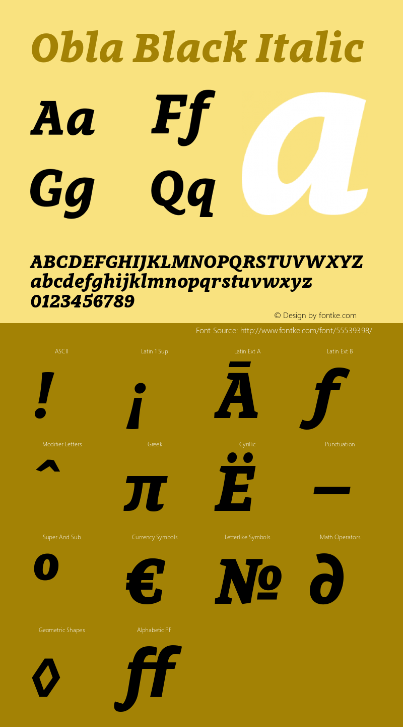 Obla-BlackItalic Version 1.000 2016 initial release Font Sample