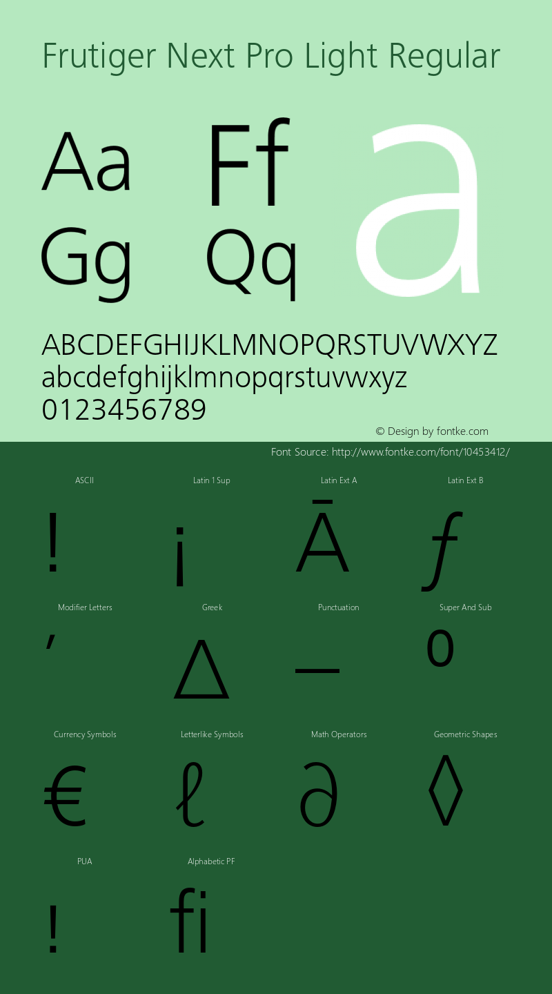 Frutiger Next Pro Light Regular Version 1.00; 2007 Font Sample