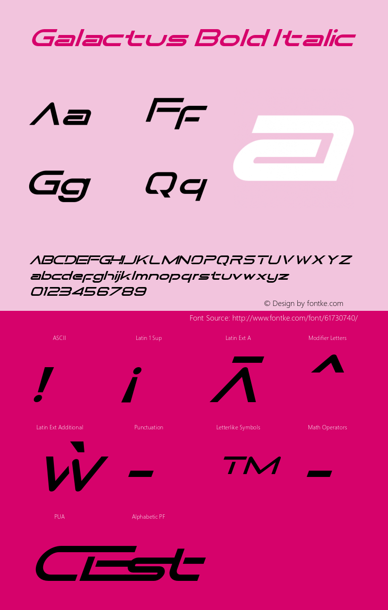 Galactus-BoldItalic Version 1.000 Font Sample