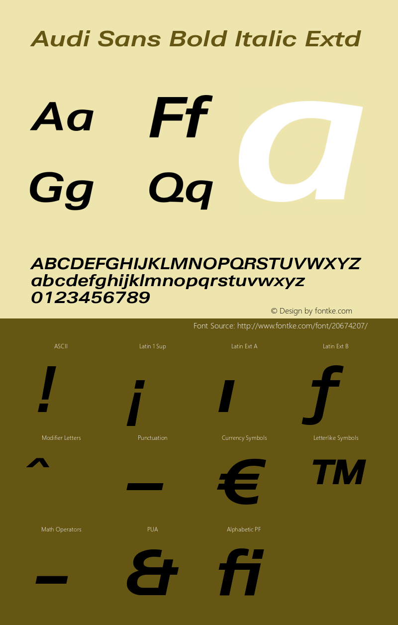 AudiSans-BoldItalicExtd 001.000 Font Sample