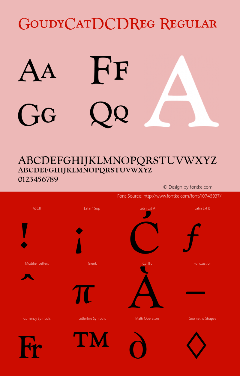 GoudyCatDCDReg Regular Version 001.005 Font Sample