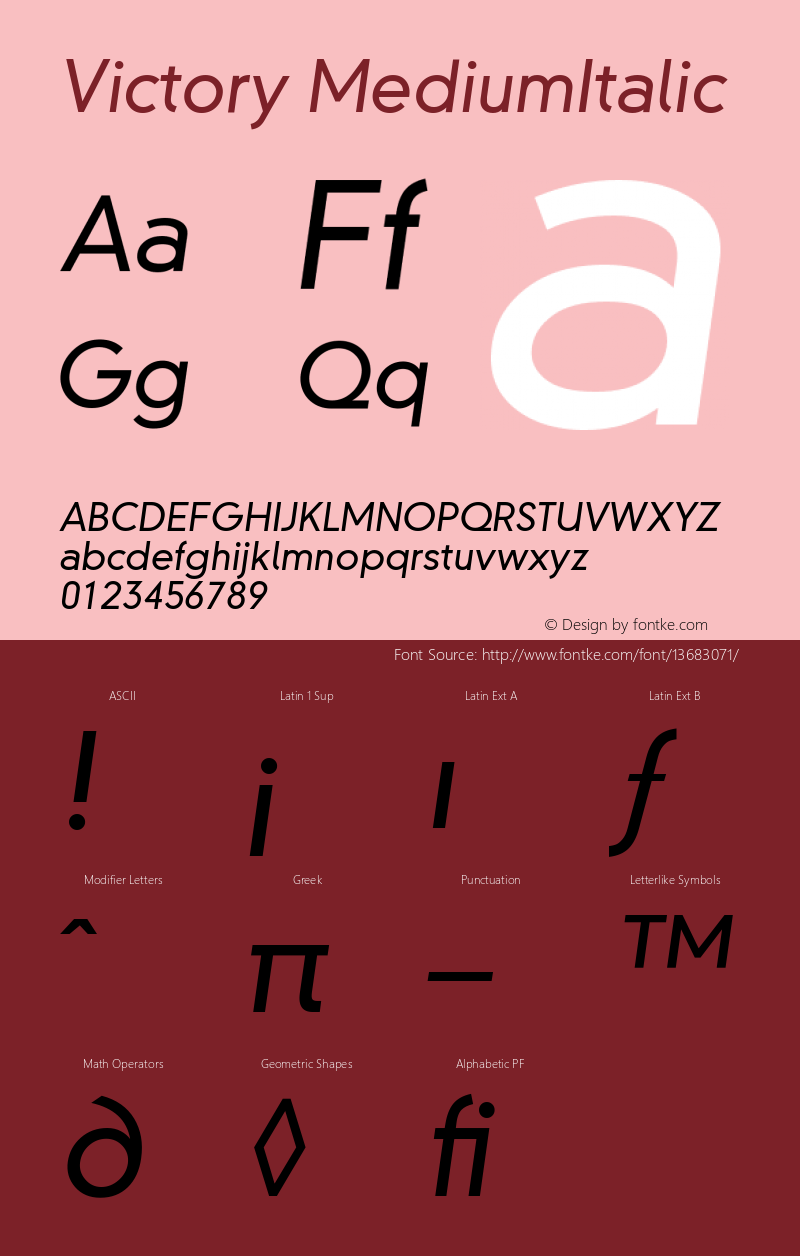 Victory MediumItalic Version 001.000 Font Sample