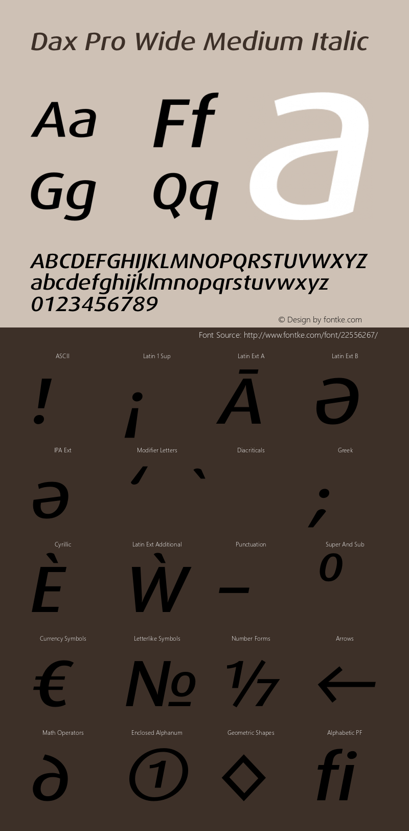Dax Pro Wide Medium Italic Version 7.504 Font Sample
