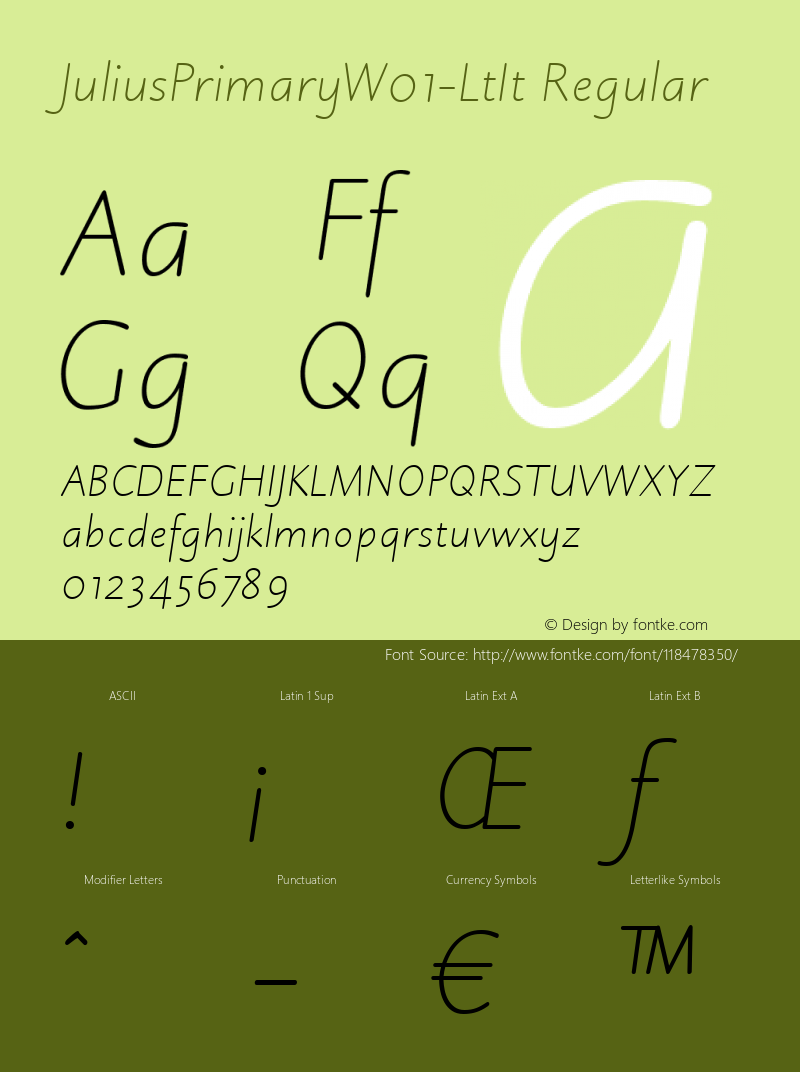 Julius Primary W01 Light Italic Version 1.00 Font Sample