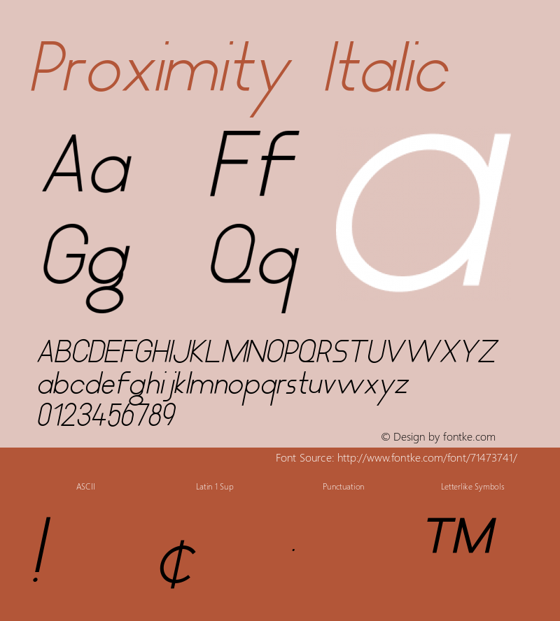 Proximity Regular_Italic Version 1.000 Font Sample