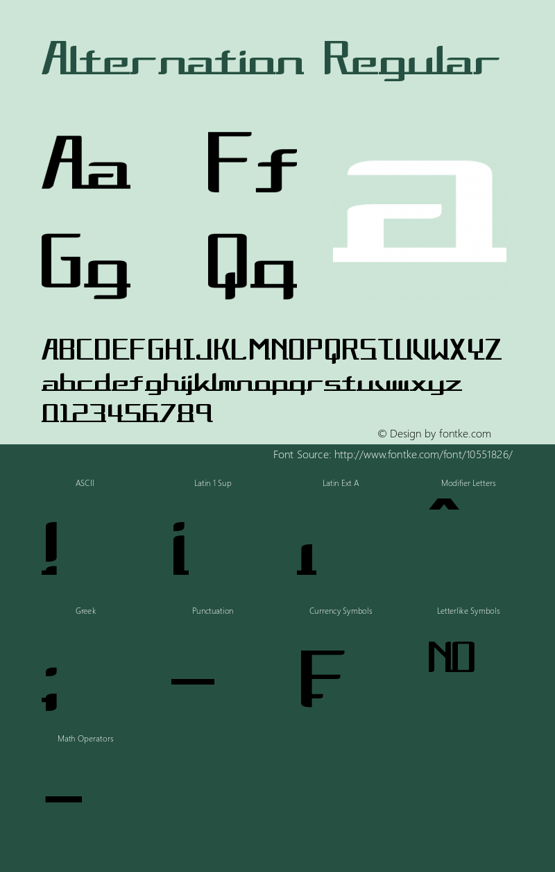 Alternation Regular Version 1.00 April 6, 2014, initial release Font Sample