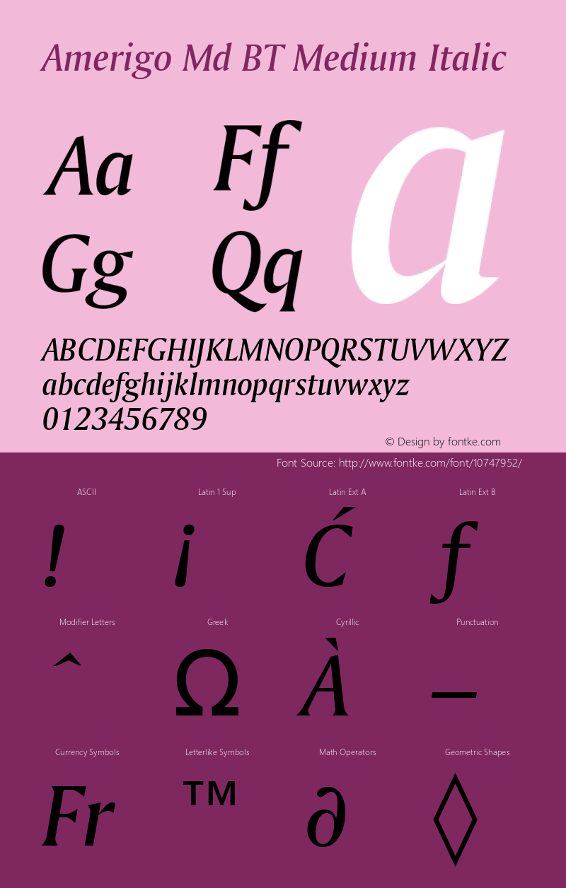 Amerigo Md BT Medium Italic mfgpctt-v1.53 Monday, February 1, 1993 12:10:42 pm (EST) Font Sample