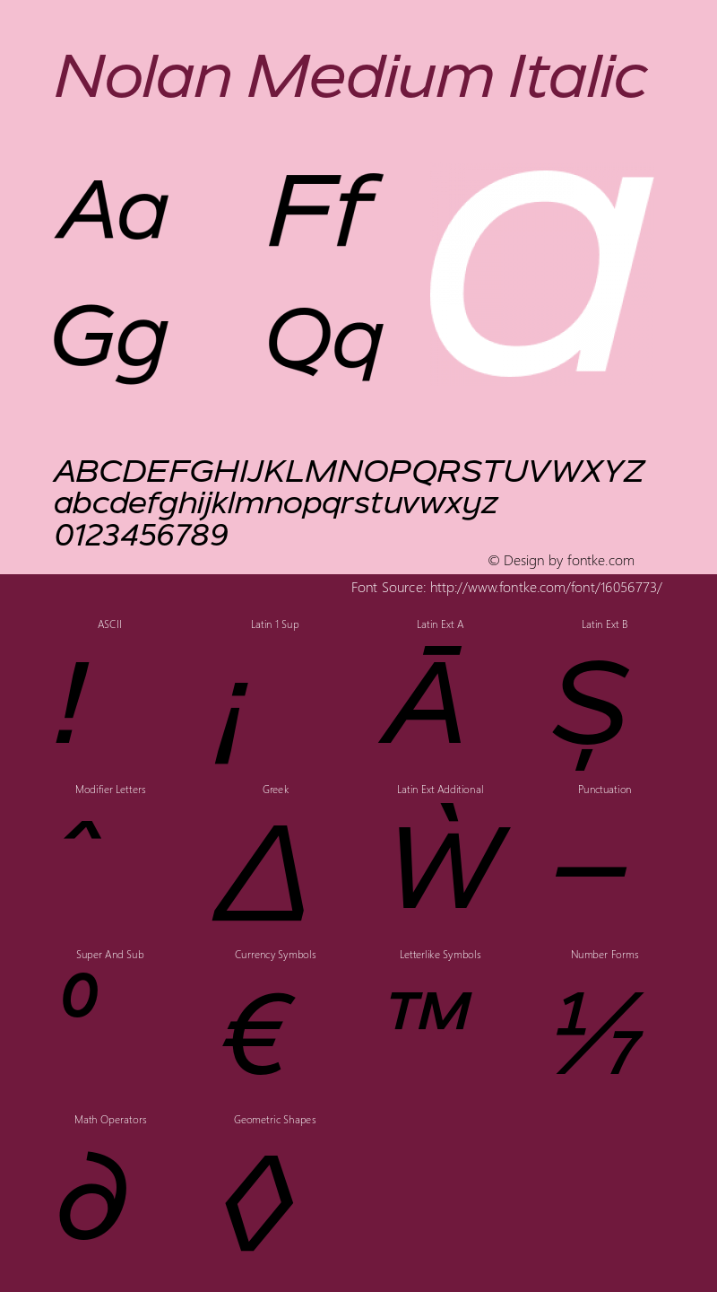 Nolan Medium Italic Version 1.003 Font Sample