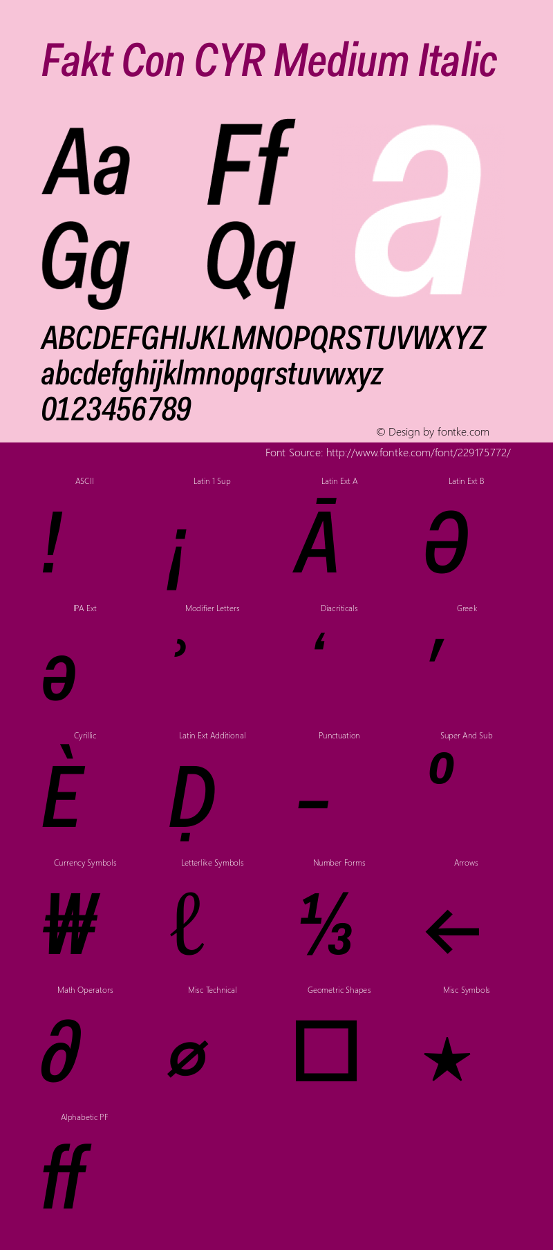 Fakt Con CYR Medium Italic Version 4.001; build 0001图片样张