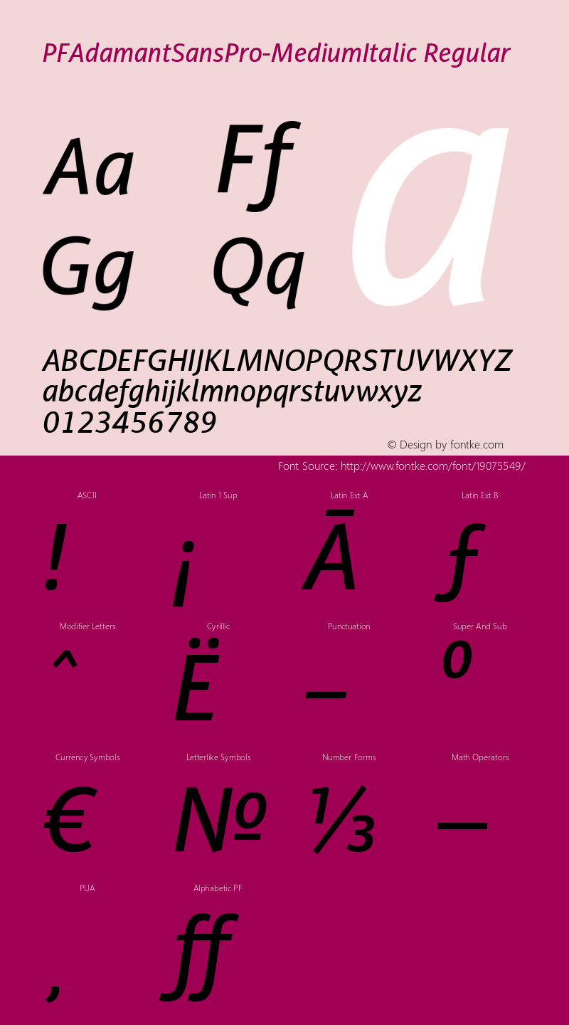 PFAdamantSansPro-MediumItalic Regular Version 1.000;com.myfonts.easy.parachute.pf-adamant-sans-pro.medium-italic.wfkit2.version.4u4Q Font Sample