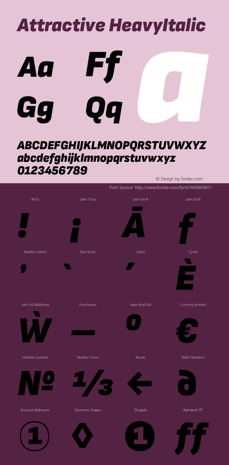 Attractive HeavyItalic Version 3.001;PS 003.001;hotconv 1.0.88;makeotf.lib2.5.64775 Font Sample