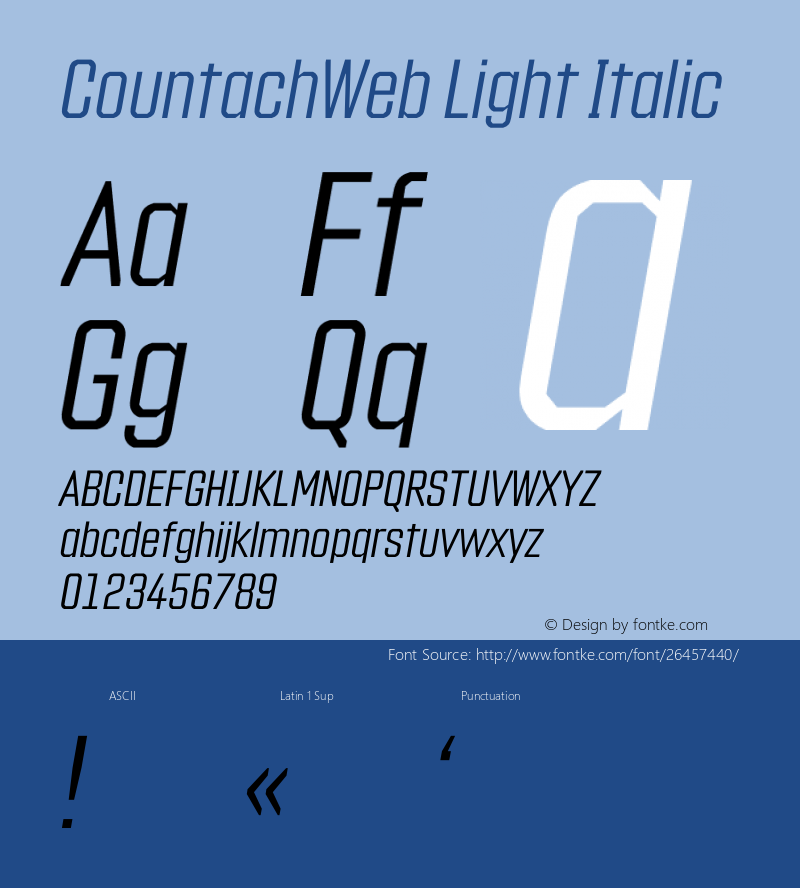 CountachWeb Light Italic Version 1.002;PS 1.2;hotconv 1.0.72;makeotf.lib2.5.5900; ttfautohint (v1.3.34-f4db) Font Sample