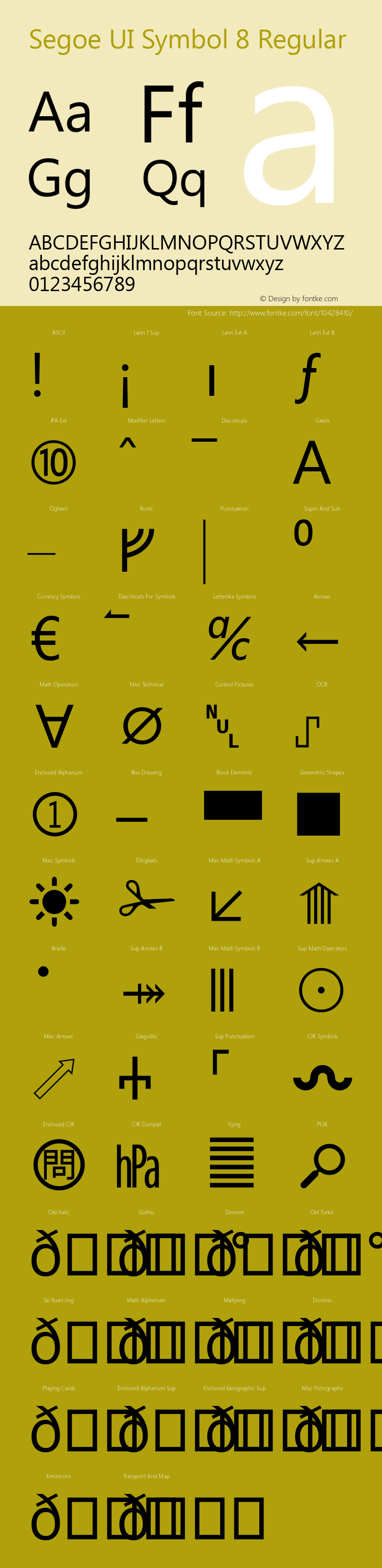 Segoe UI Symbol 8 Regular Version 5.46 Font Sample