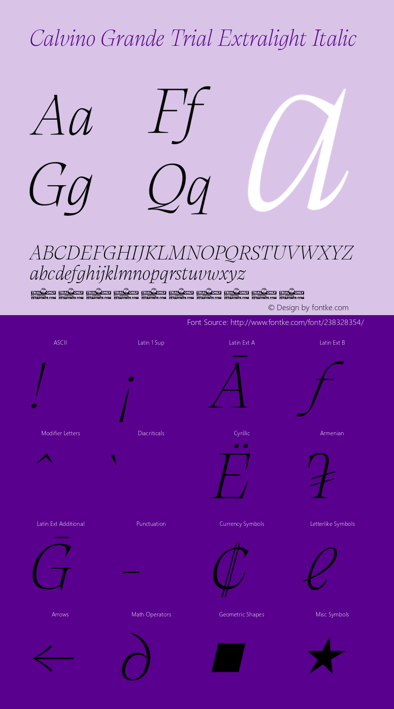 Calvino Grande Trial Extralight Italic Version 1.000图片样张