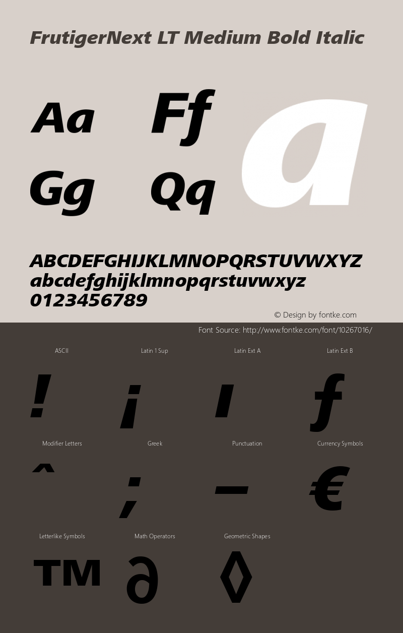 FrutigerNext LT Medium Bold Italic Version 2 Font Sample