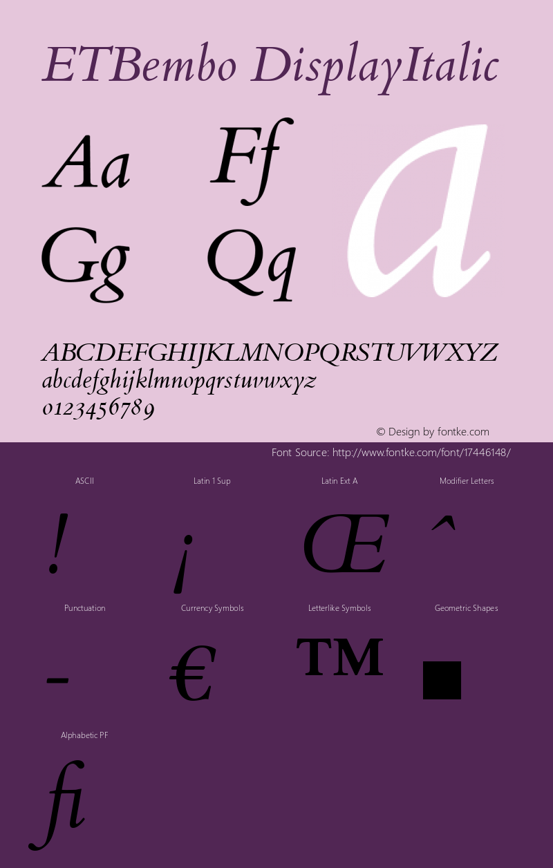 ETBembo DisplayItalic Version 001.001 Font Sample