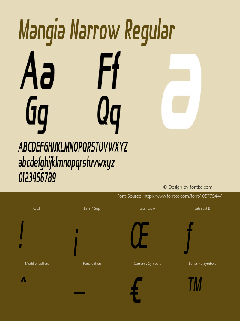Mangia Narrow Regular Version 1.000 Font Sample