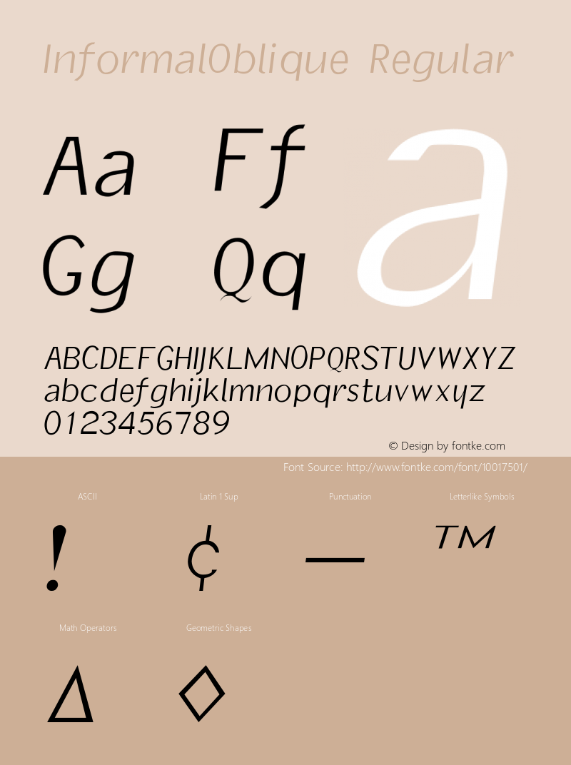 InformalOblique Regular Converted from F:\X\INFORMAL.TF1 by ALLTYPE Font Sample