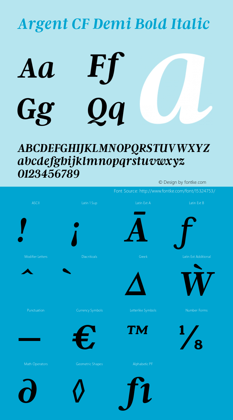 Argent CF Demi Bold Italic Version 1.000 Font Sample