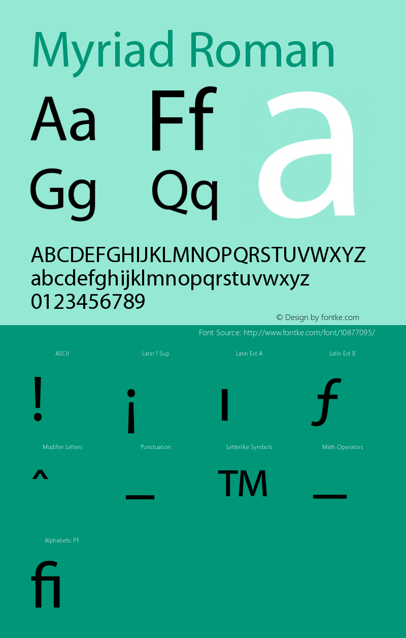 Myriad Roman Version 001.000 Font Sample